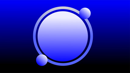 Centered silver blue circle frame with outline and small frames over dark black and blue glowing background