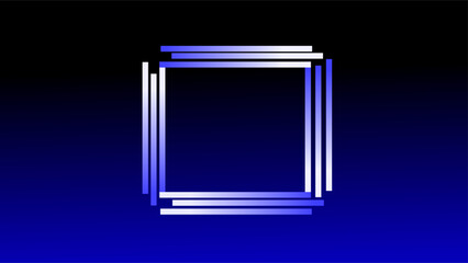 Broken lines gradient square frame at the center of a blue and black gradient background