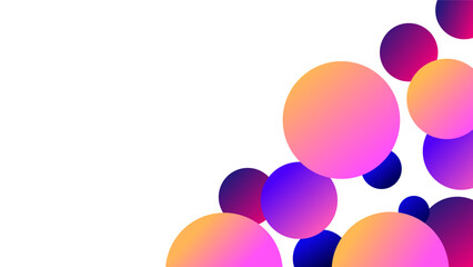 Orange pink and purple bubbles over white negative space summer background