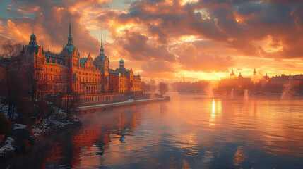 Naklejka premium Capture the grandeur of Stockholm, Sweden created with Generative AI technology