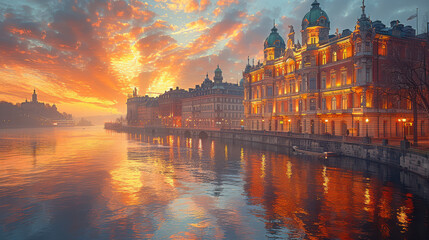Obraz premium Capture the grandeur of Stockholm, Sweden created with Generative AI technology