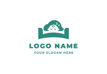 Logo baby sleep in bed with cloud pillow. Logo bed for baby. Editable file