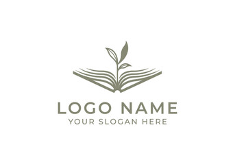 Logo Open book with sprout plant in the middle. Logo floral, Minimalist, Botanical. Editable file