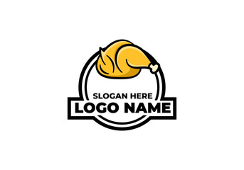 Logo fried chicken yellow with black line art and frame. Editable file