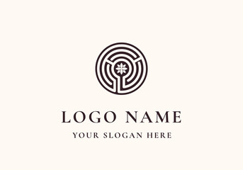 Logo Labyrinth flower blossom in the middle, Logo botanical, branch and floral. Editable file
