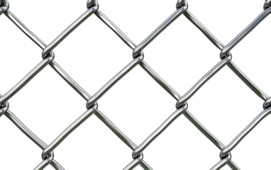 Chain link fence with realistic wire mesh pattern on transparent or white background