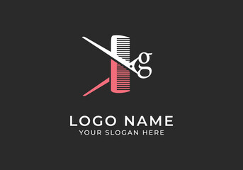 logo letter g with scissors and comb. Logo barbershop, minimalist and modern. Editable file