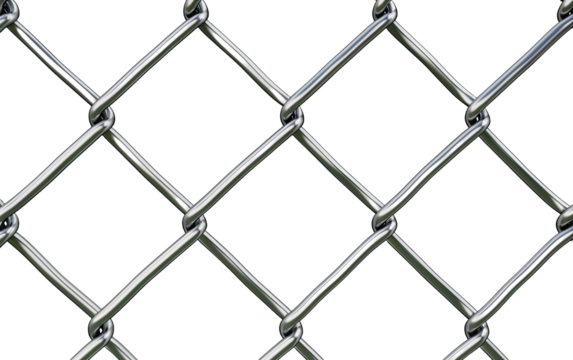 Chain link fence with realistic wire mesh pattern on transparent or white background