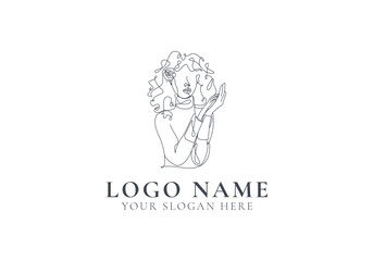 logo line women faceless with curly hair. Logo women, lineart, beauty, editable file