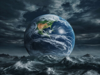 Breathtaking View of Earth with 96% of the Surface Covered by Stormy Seas