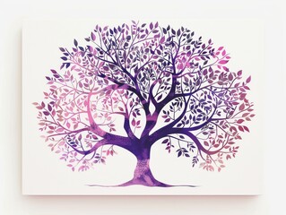 tree of life, illustration, symbol, leaves, purple, pink, white canvas