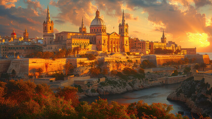 Fototapeta premium Beautiful Valletta, Malta created with Generative AI technology
