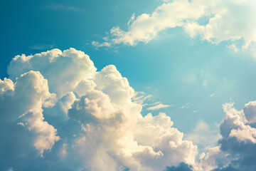 White fluffy clouds in a blue sky on a sunny day