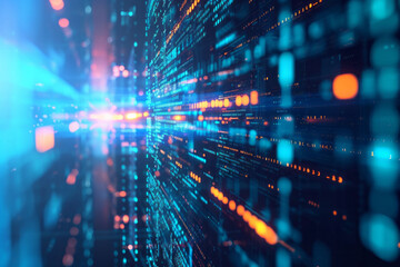 Abstract digital code with blue and orange lights