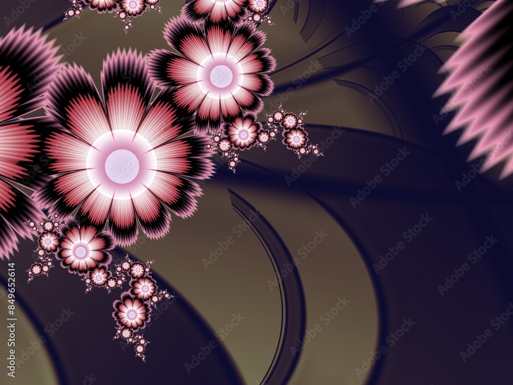 Aufkleber fractal image with flowers. template with a place to insert text. red background fractal illustratio