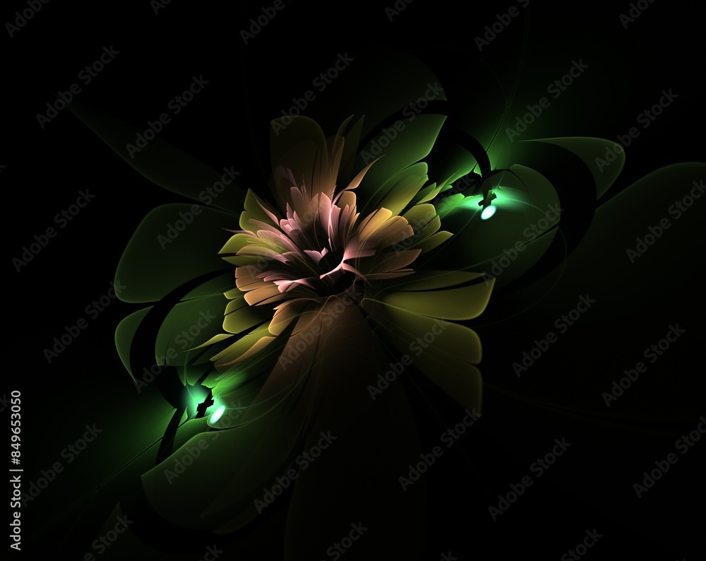 Poster dark fractal flower, digital artwork for creative graphic design...fractal pattern in the shape of f
