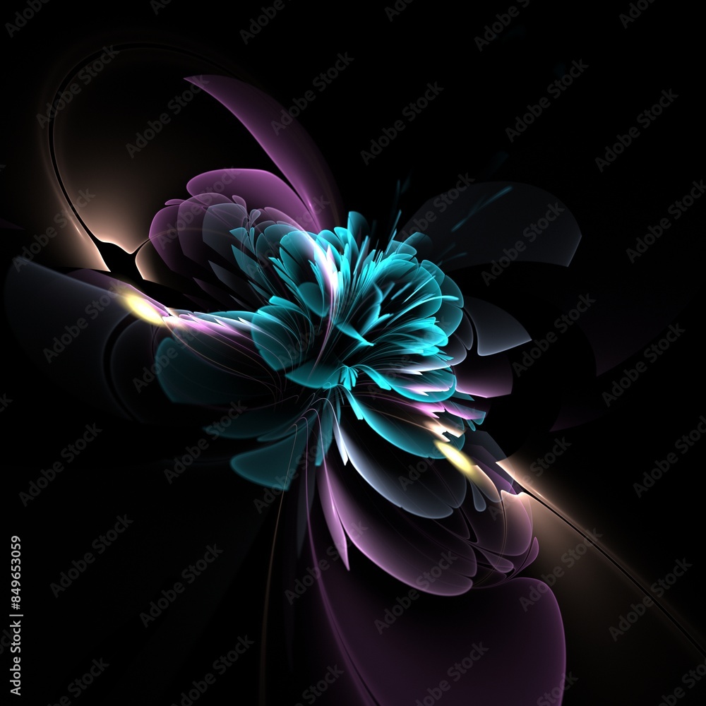 Poster dark fractal flower, digital artwork for creative graphic design...fractal pattern in the shape of f