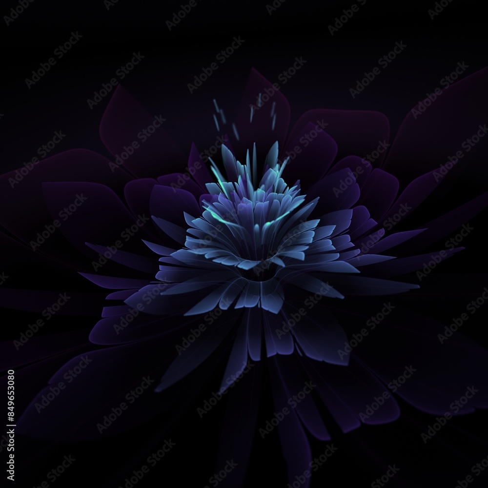 Poster dark fractal flower, digital artwork for creative graphic design...fractal pattern in the shape of f