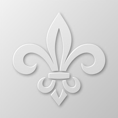 Vector Realistic Paper 3d Fleur De Lis Closeup on White Background. Heraldic Lily Sign, Vector Illustration