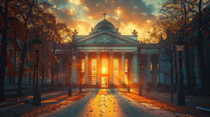 Fototapeta premium Capture the grandeur of Warsaw, Polandwith the warm, soft light enhancing. created with Generative AI technology