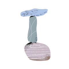 hree stones standing on top of each other vertically in balance and equilibrium. The concept of stability, harmony, meditation, mental health. Simple vector illustration on white isolated background.