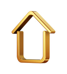 3D gold house symbol logo icon design with transparent background