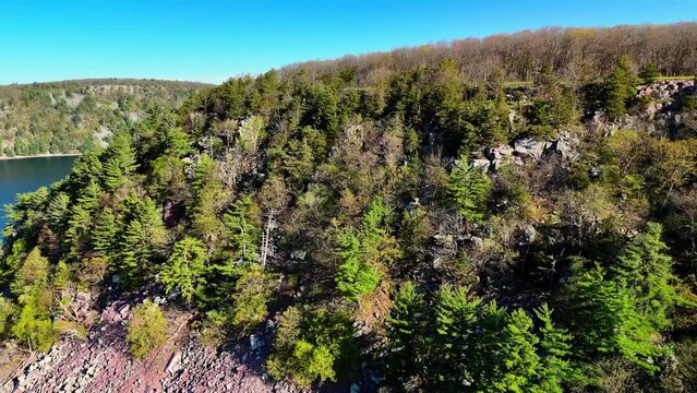 Aerial video of Devils Lake State Park, near Baraboo, Wisconsin on a beautiful spring morning.