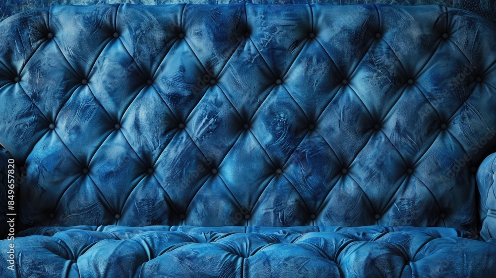 Poster blue vintage sofa with buttoned backrest texture wallpaper design for pattern and backdrop