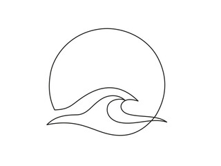 One continuous Line drawing of sea wave. Modern abstract seascape and concept for surf club in simple linear style. Water pattern in editable stroke. Doodle vector illustration