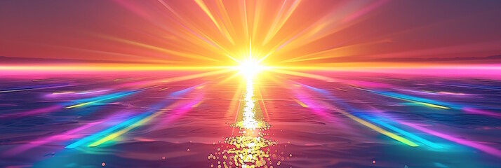 Obraz premium Vibrant sunrise with colorful reflections on water, concept of new beginnings and serenity