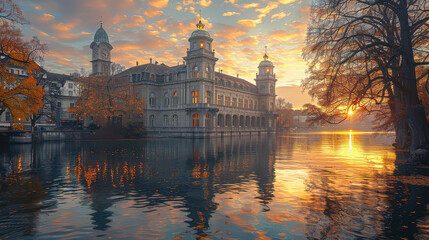 Naklejka premium Capture the grandeur of Zurich, Switzerland created with Generative AI technology