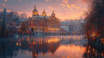 Obraz premium Capture the grandeur of Zurich, Switzerland created with Generative AI technology