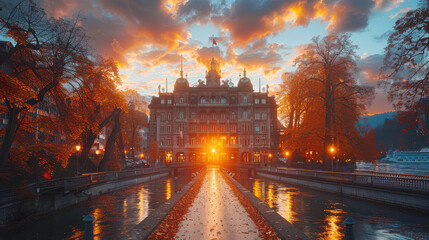 Obraz premium Capture the grandeur of Zurich, Switzerland created with Generative AI technology