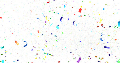 Multicolor confetti abstract background with a lot of falling pieces, isolated on a white background. Festive decorative tinsel element for design