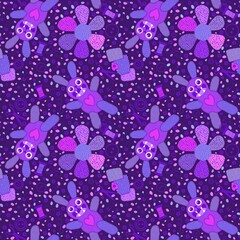 Cartoon sewing hobbies seamless rabbit toys and buttons and scissors pattern