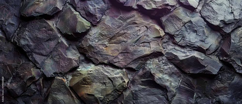 Poster dark grey rock face with a rough texture, adding depth to designs. unique pattern on natural wall su