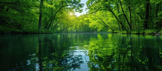 Obraz premium Tranquil river in lush forest