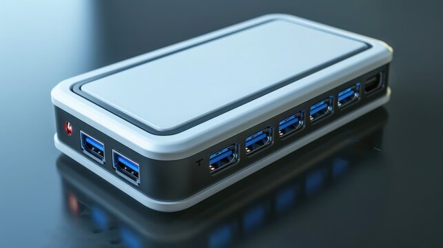 Battery pack with multiple USB ports, ideal for charging several devices, with ample copyspace. Battery packs