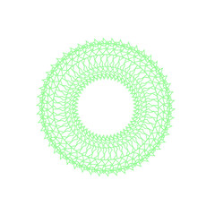 An abstract transparent circular spiral line art pattern design element.