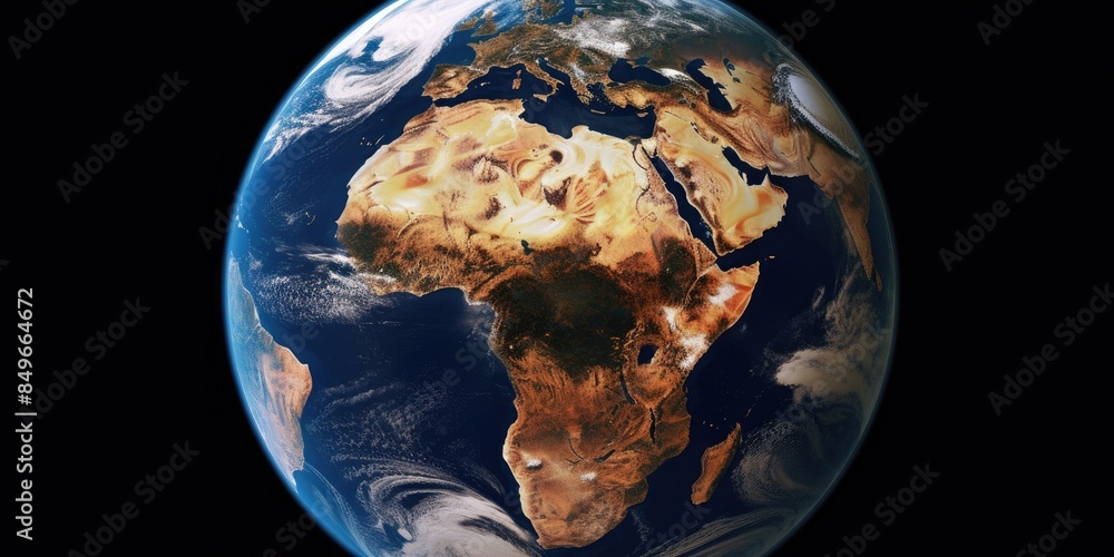Poster 3d image of a textured earth with golden light patterns. an image of digital art of globe with glowi