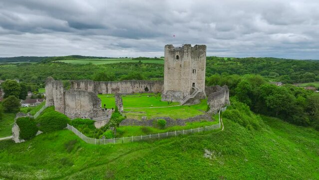Conisbrough Castle from a drone, Conisbrough, South Yorkshire, England