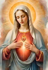 Exact copy of catholic image of heart of Virgin Mary, typical copy of painted heart of Virgin Mary © Marco Mamdouh