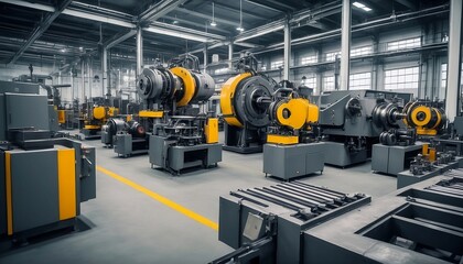 Naklejka premium Industrial Machinery for Producing Metal Products in a Manufacturing Environment. Concept Metal Manufacturing, Industrial Machinery, Production Environment, Manufacturing Processes, generative ai