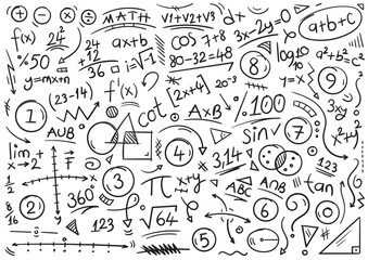 hand drawn math symbols. doodle math symbols background. math symbols concept for education, business