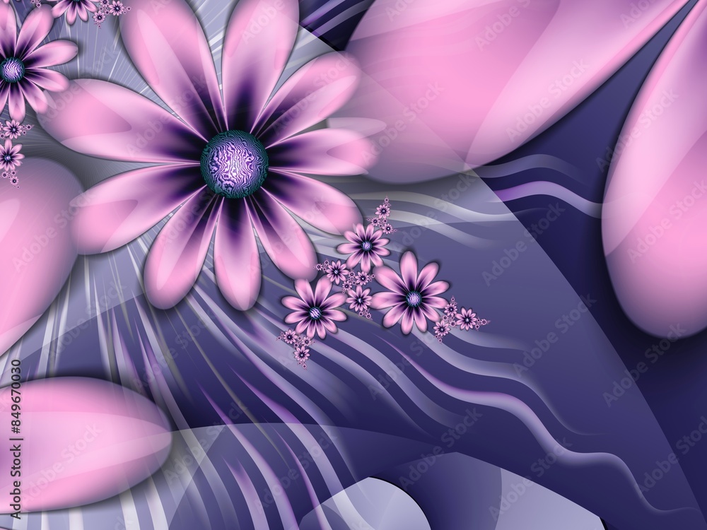 Aufkleber fractal image with flowers. template with a place to insert text. red background fractal illustratio