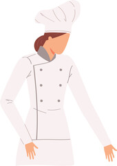 Female chef illustration standing confidently. Professional woman culinary expert isolated. Culinary arts vector graphic chef uniform