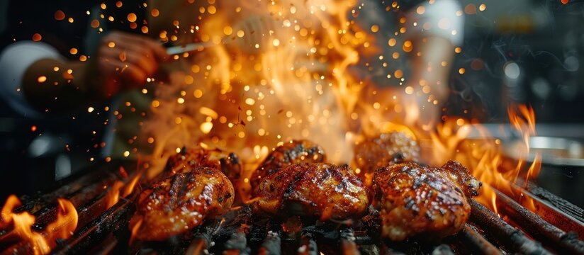 Grilled chicken over open flames