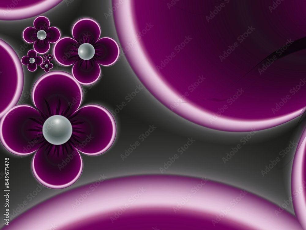 Poster fractal image as a beautiful template for inserting text in purple color. background with flower. gr