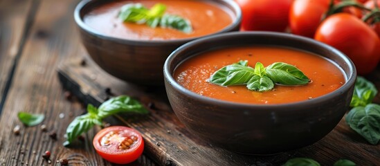 Creamy tomato soup with basil garnish