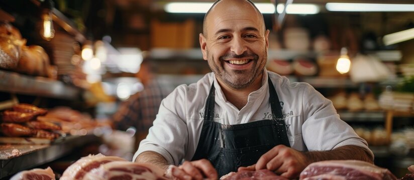 Butcher prepares fresh lamb in workshop